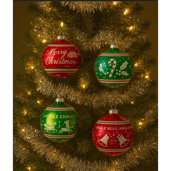 Christopher Radko Other - 4 Christopher Radko Shiny Brite HOLIDAY SPLENDOR  4" FLOCKED GLASS ORNAMENTS